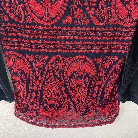 SUNDANCE Velvet Lace Enchantress Top Paisley Long Sleeve Folk Cottage Core Scoop - Picture 6 of 9
